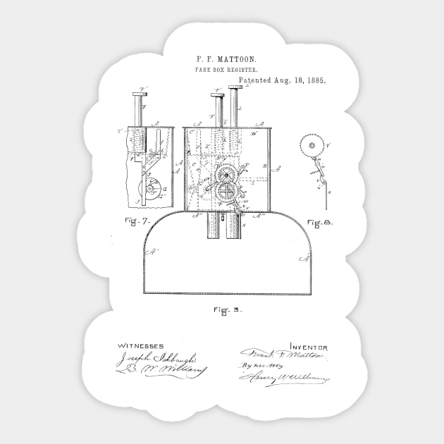 Fare box register Vintage Patent Hand Drawing Sticker by TheYoungDesigns